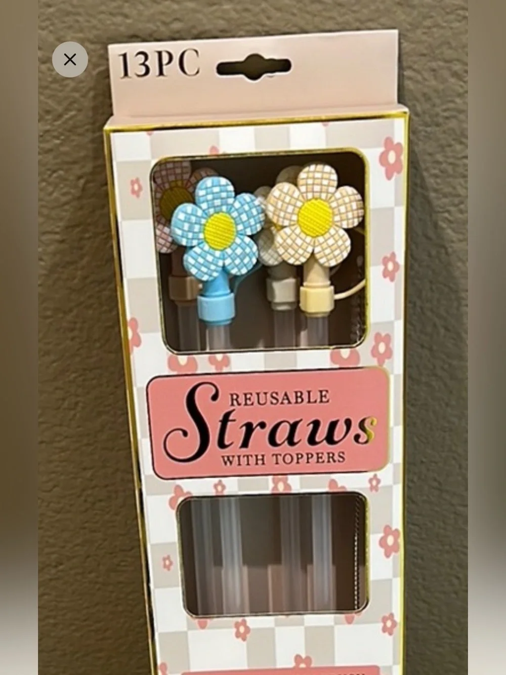 Wellness Reusable Flower Top Straws - Blue & Cream (13pc)